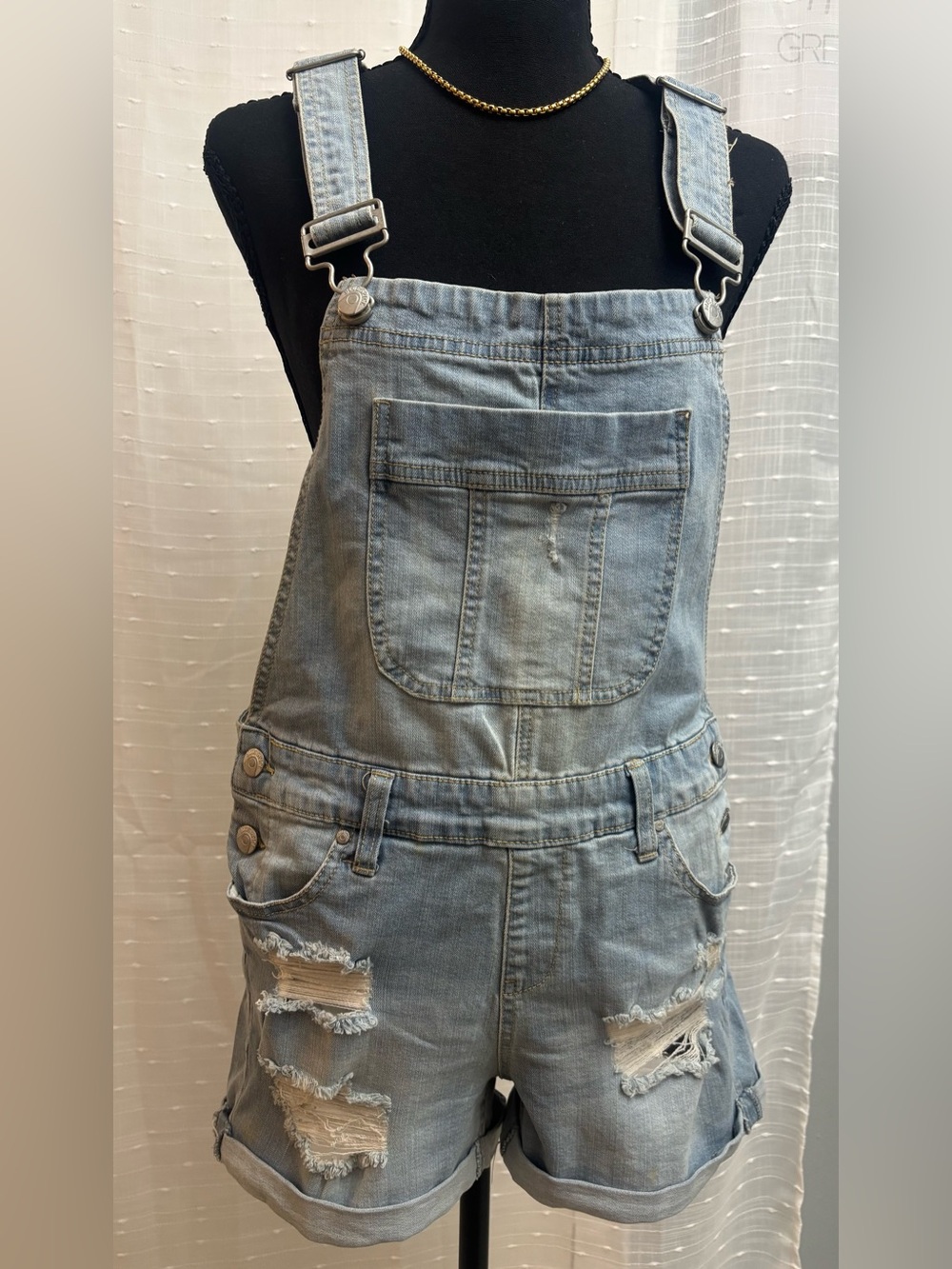Blue Spice Light Blue Distressed Denim Overalls
